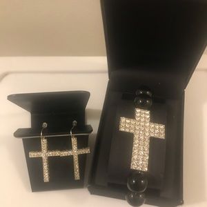 Hand crafted silver cross earrings and bracelet